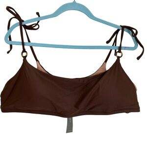 NWT J. Crew Chocolate Brown Scoopneck O-ring Tie-shoulder Padded Bikini Top 3X